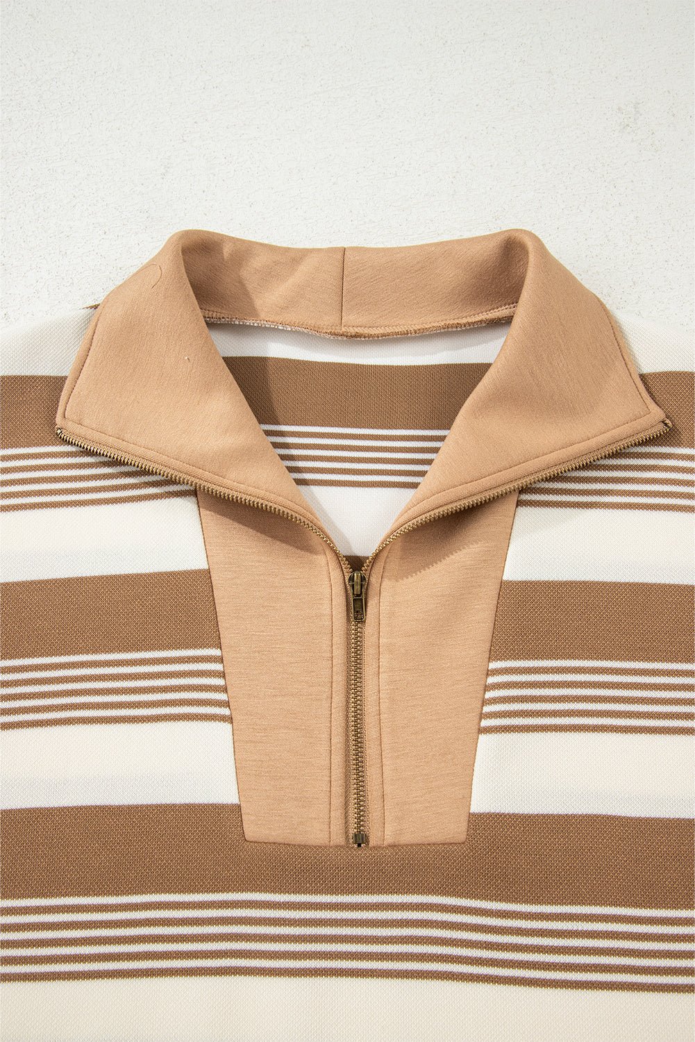 Stripe Half-Zip Collared Patchwork Long Sleeve Sweatshirt - Rooted & Reckless Co.