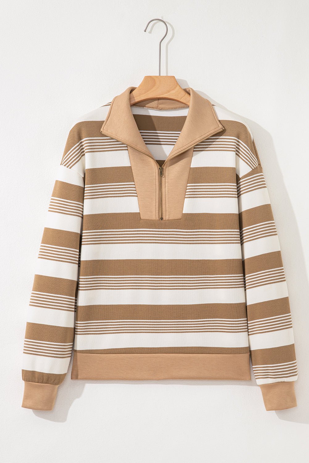 Stripe Half-Zip Collared Patchwork Long Sleeve Sweatshirt - Rooted & Reckless Co.