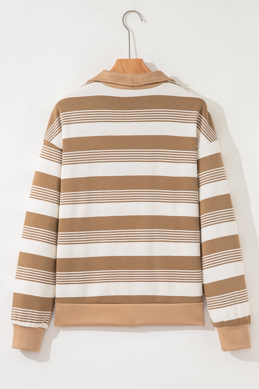 Stripe Half-Zip Collared Patchwork Long Sleeve Sweatshirt - Rooted & Reckless Co.