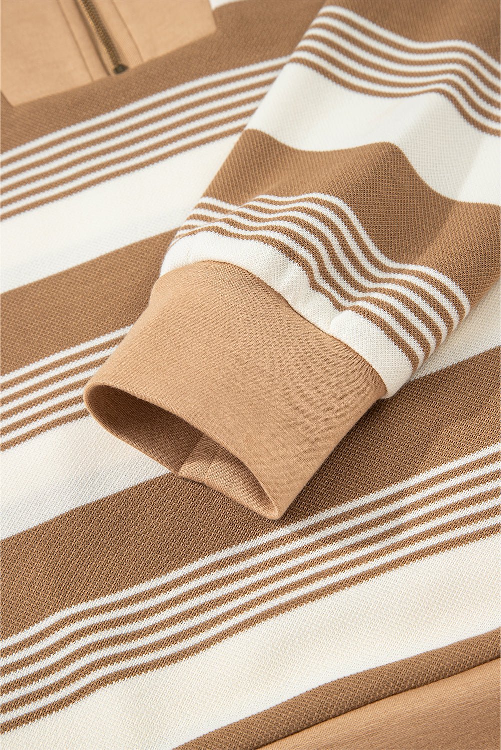 Stripe Half-Zip Collared Patchwork Long Sleeve Sweatshirt - Rooted & Reckless Co.