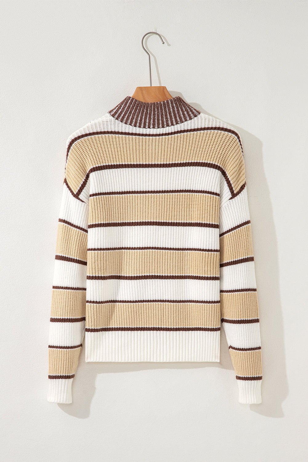 Stripe Half-Zip Drop Shoulder Sweater - Rooted & Reckless Co.