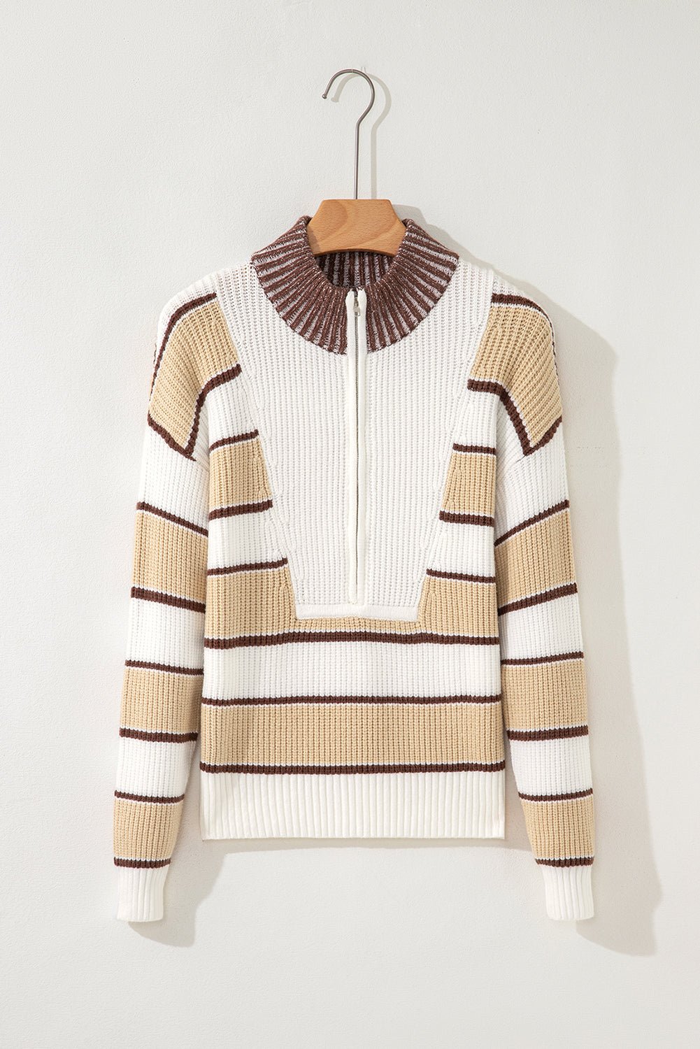 Stripe Half-Zip Drop Shoulder Sweater - Rooted & Reckless Co.
