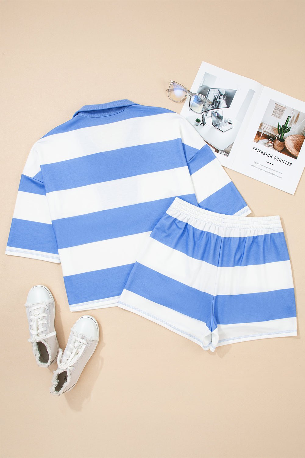Stripe Half Zip Oversize Tee and Shorts Set - Rooted & Reckless Co.