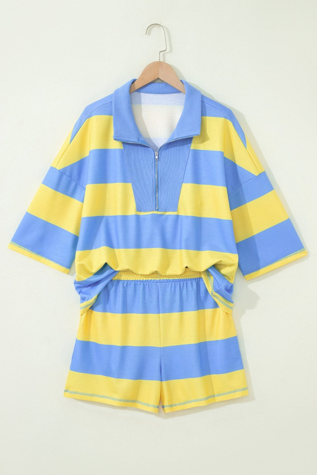 Stripe Half Zip Tee & Elastic Shorts Set - Rooted & Reckless Co.