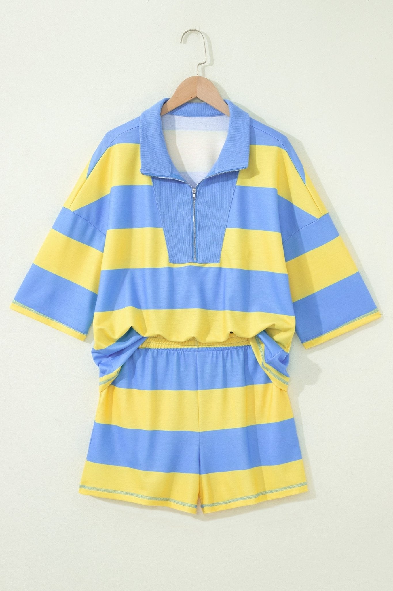 Stripe Half Zip Tee & Elastic Shorts Set - Rooted & Reckless Co.