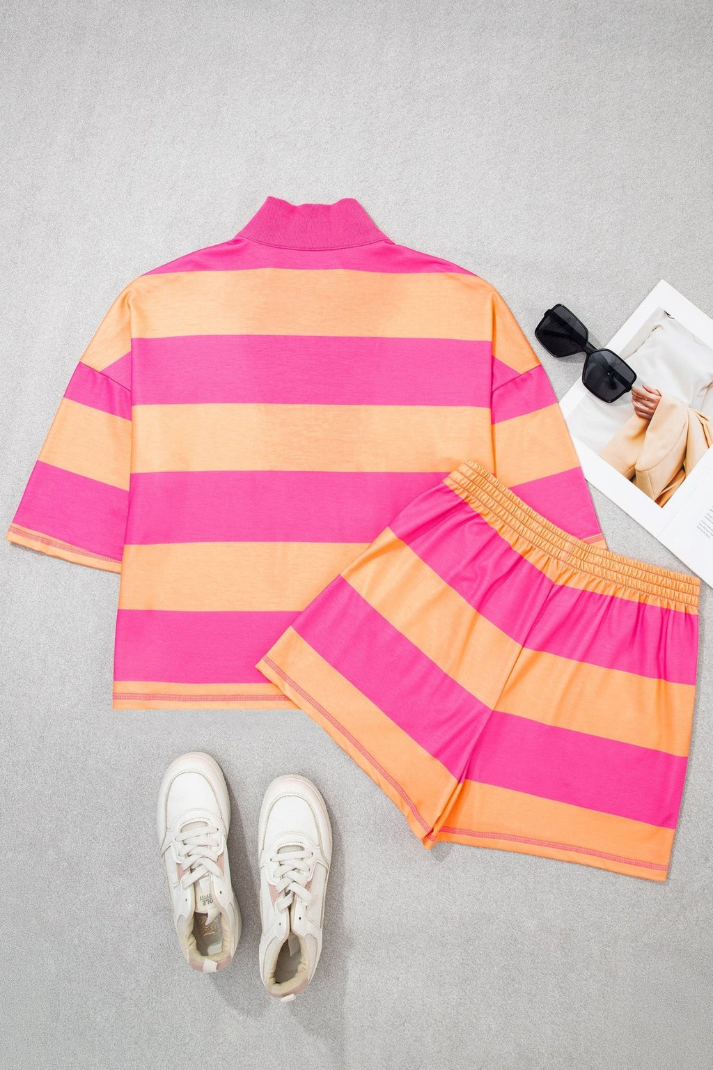 Stripe Half Zip Tee & Elastic Shorts Set - Rooted & Reckless Co.