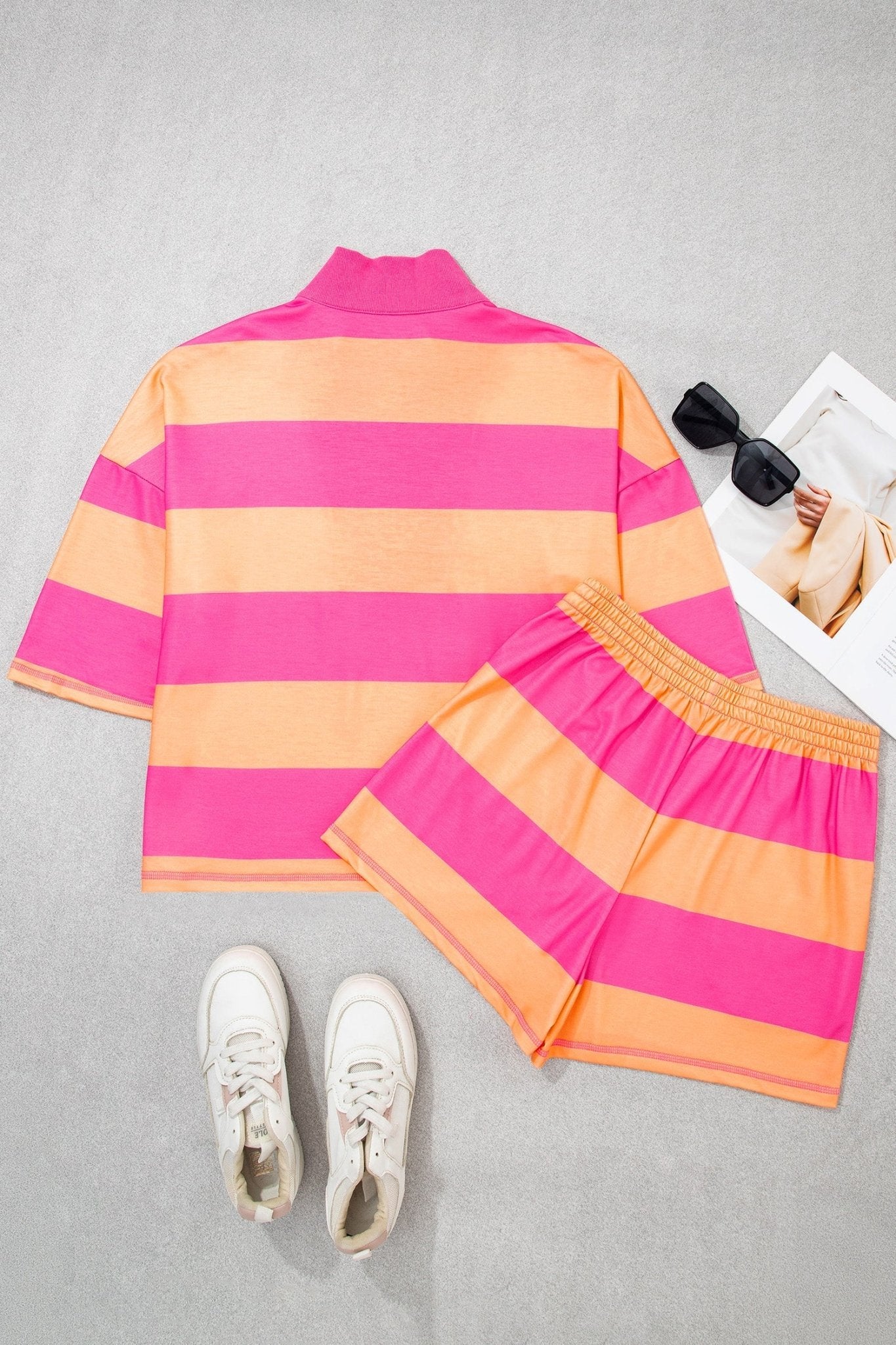 Stripe Half Zip Tee & Elastic Shorts Set - Rooted & Reckless Co.