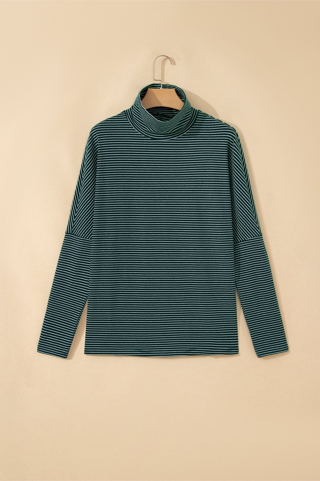 Stripe High Neck Drop Shoulder Long Sleeve Top - Rooted & Reckless Co.