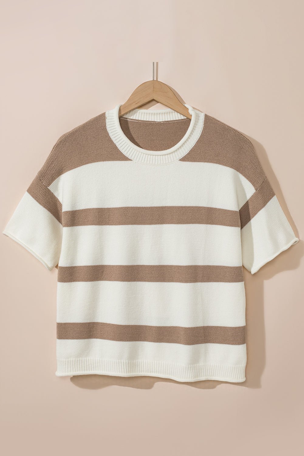 Stripe Knit Dropped Short Sleeve Sweater - Rooted & Reckless Co.