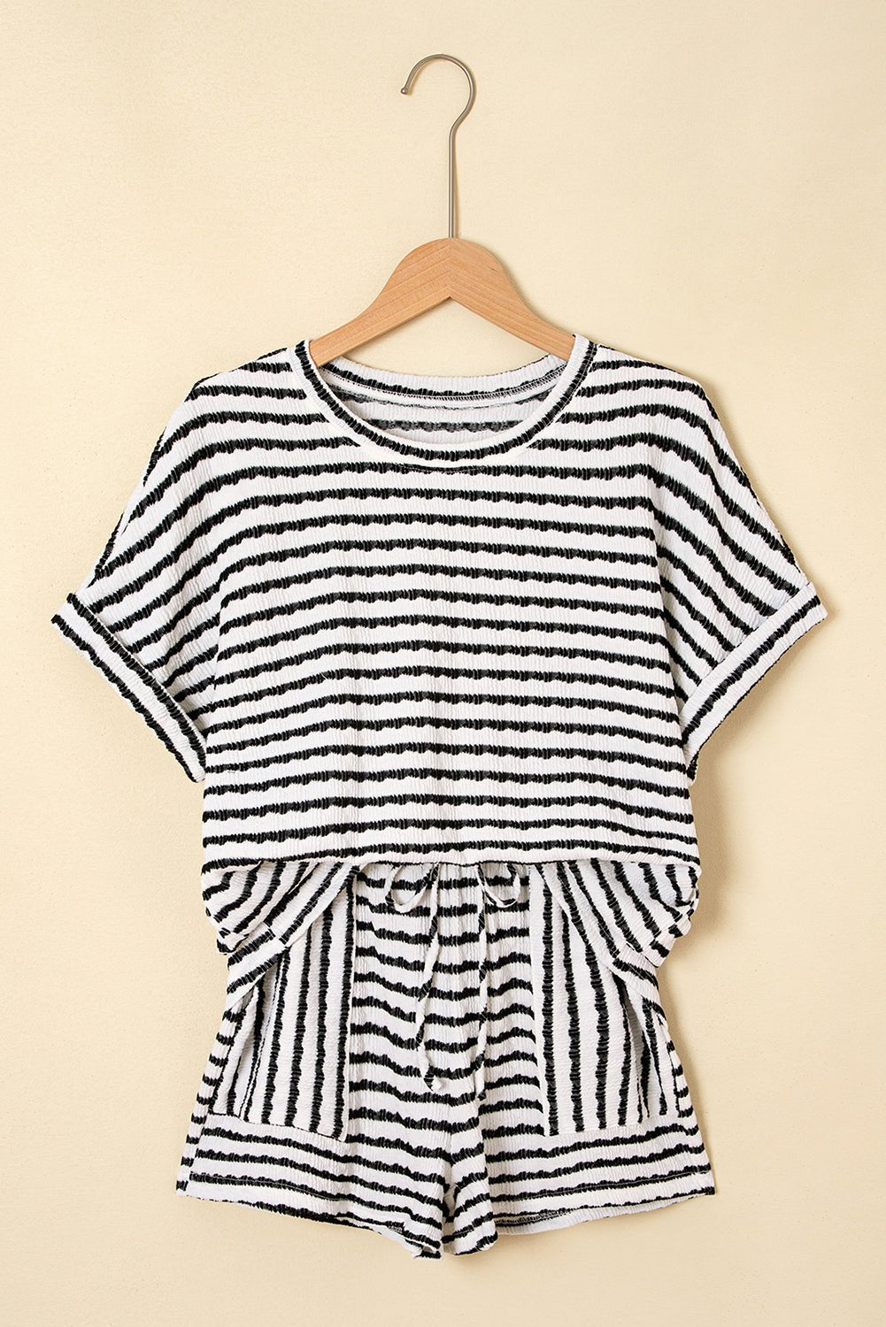 Stripe Knitted Top & Drawstring Shorts Set - Rooted & Reckless Co.
