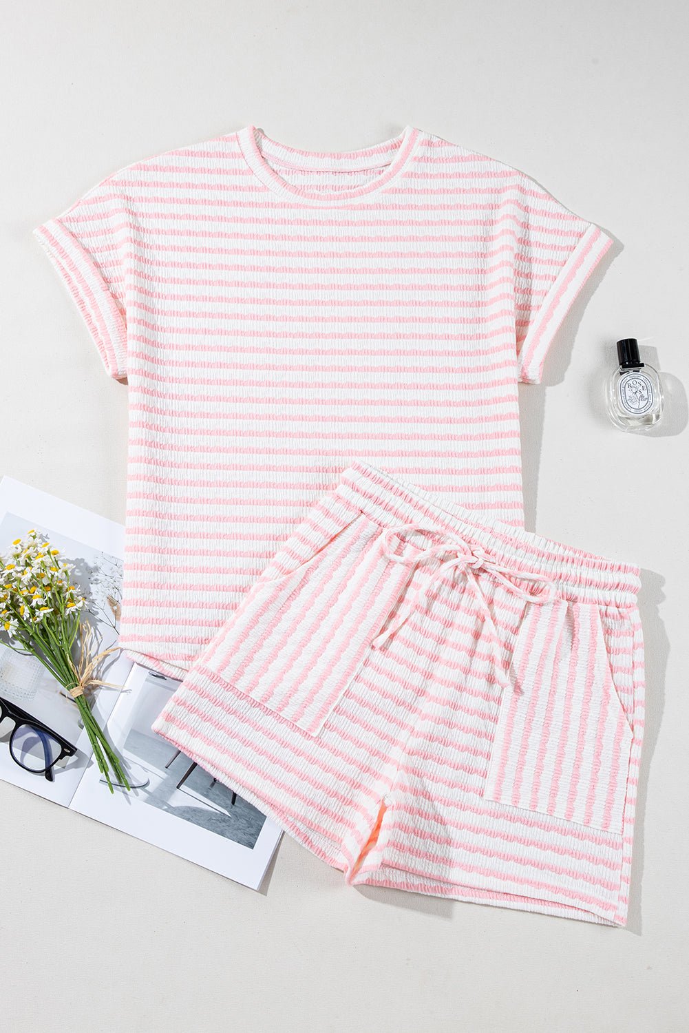 Stripe Knitted Top & Drawstring Shorts Set - Rooted & Reckless Co.