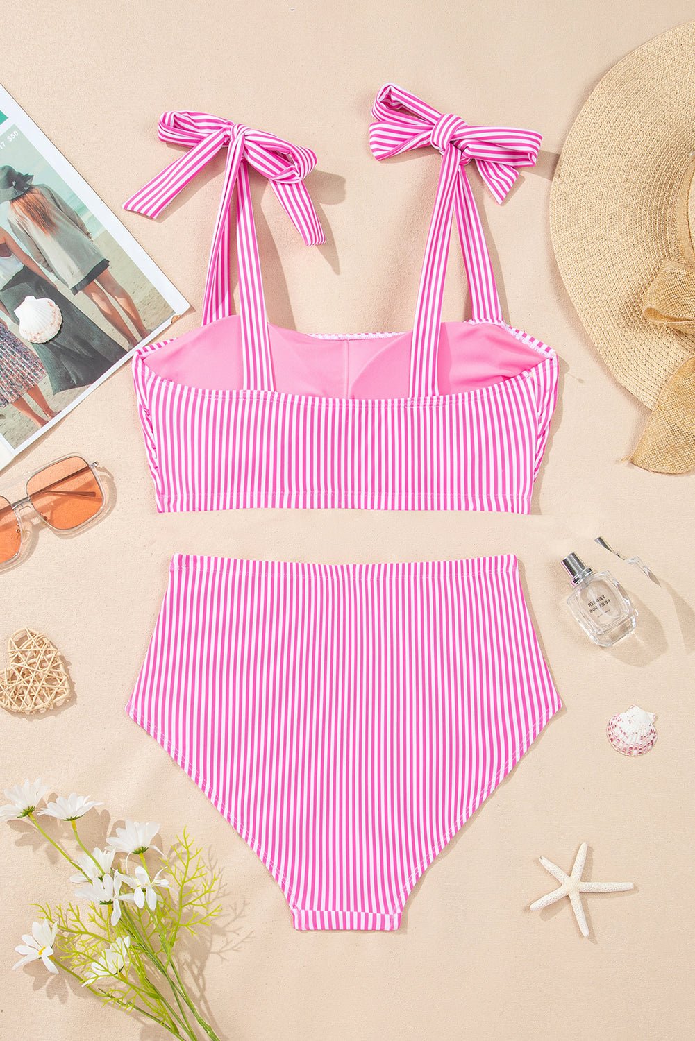 Stripe Knot Strap High Waist Bikini Swimsuit - Rooted & Reckless Co.