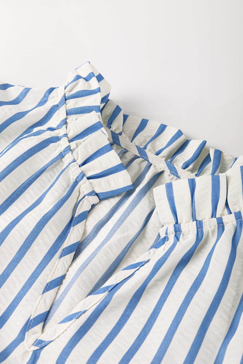 Stripe Knotted 3/4 Sleeve Notched Neck Mini Dress - Rooted & Reckless Co.