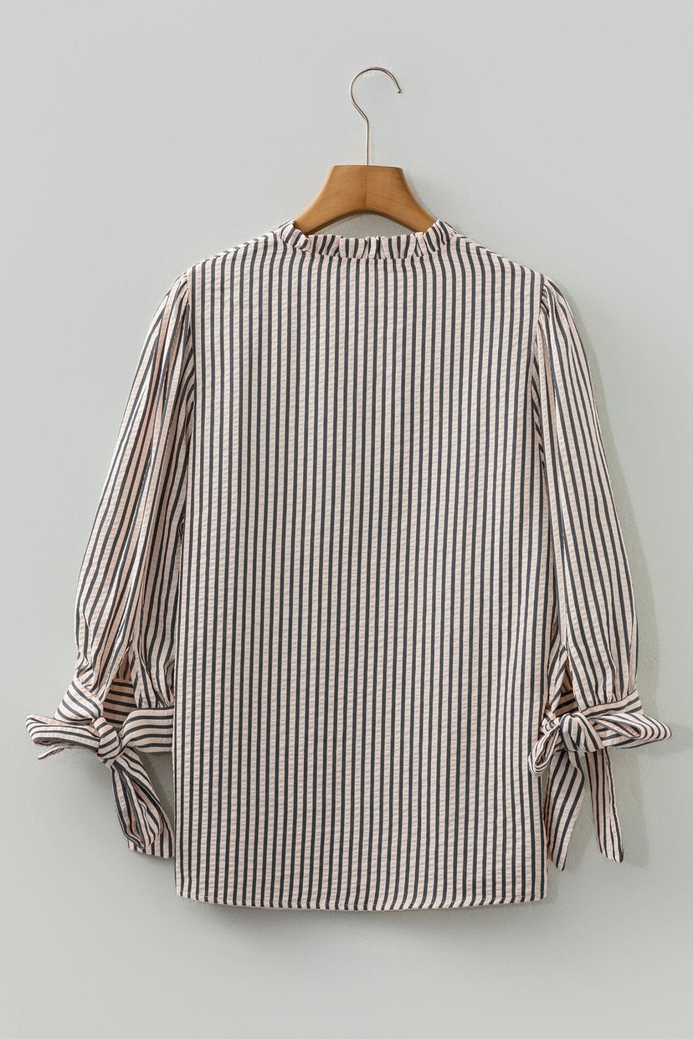 Stripe Knotted Cuff 3/4 Sleeve V-Neck Blouse - Rooted & Reckless Co.