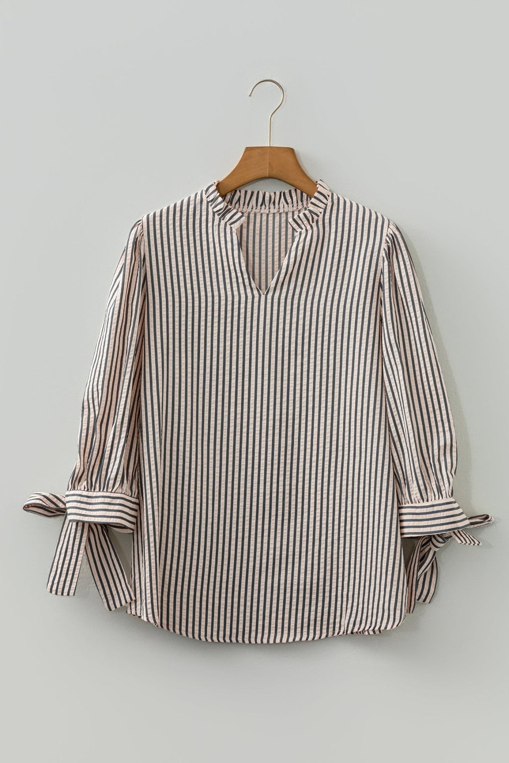 Stripe Knotted Cuff 3/4 Sleeve V-Neck Blouse - Rooted & Reckless Co.