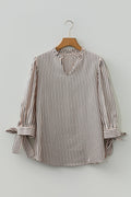 Stripe Knotted Cuff 3/4 Sleeve V-Neck Blouse - Rooted & Reckless Co.