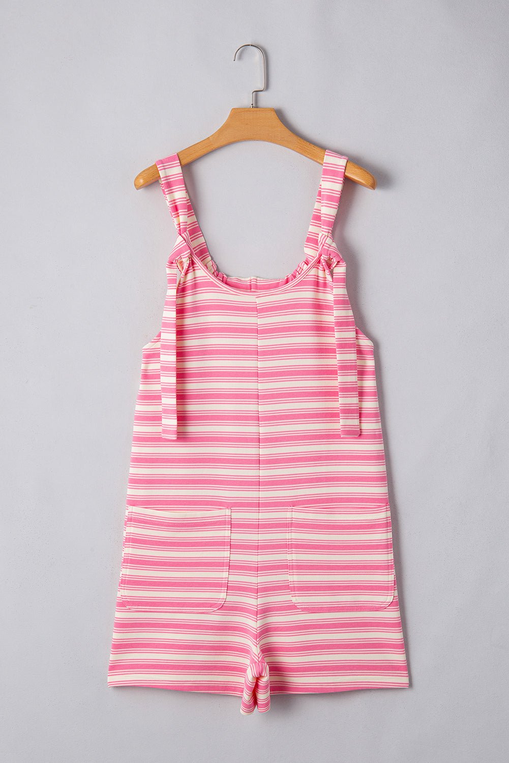 Stripe Knotted Strap Patched Pocket Romper - Rooted & Reckless Co.
