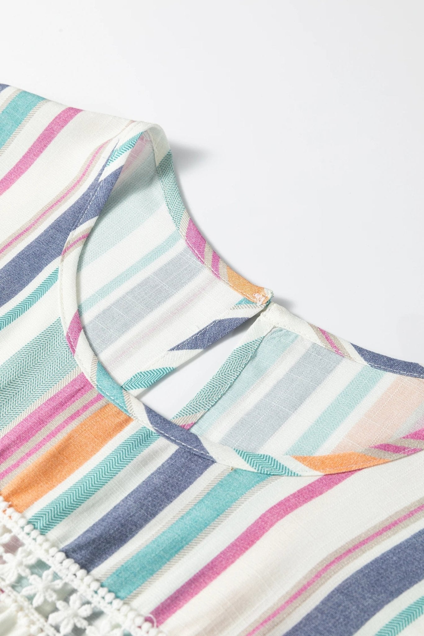 Stripe Lace Hollow-Out Flutter Sleeve Blouse - Rooted & Reckless Co.