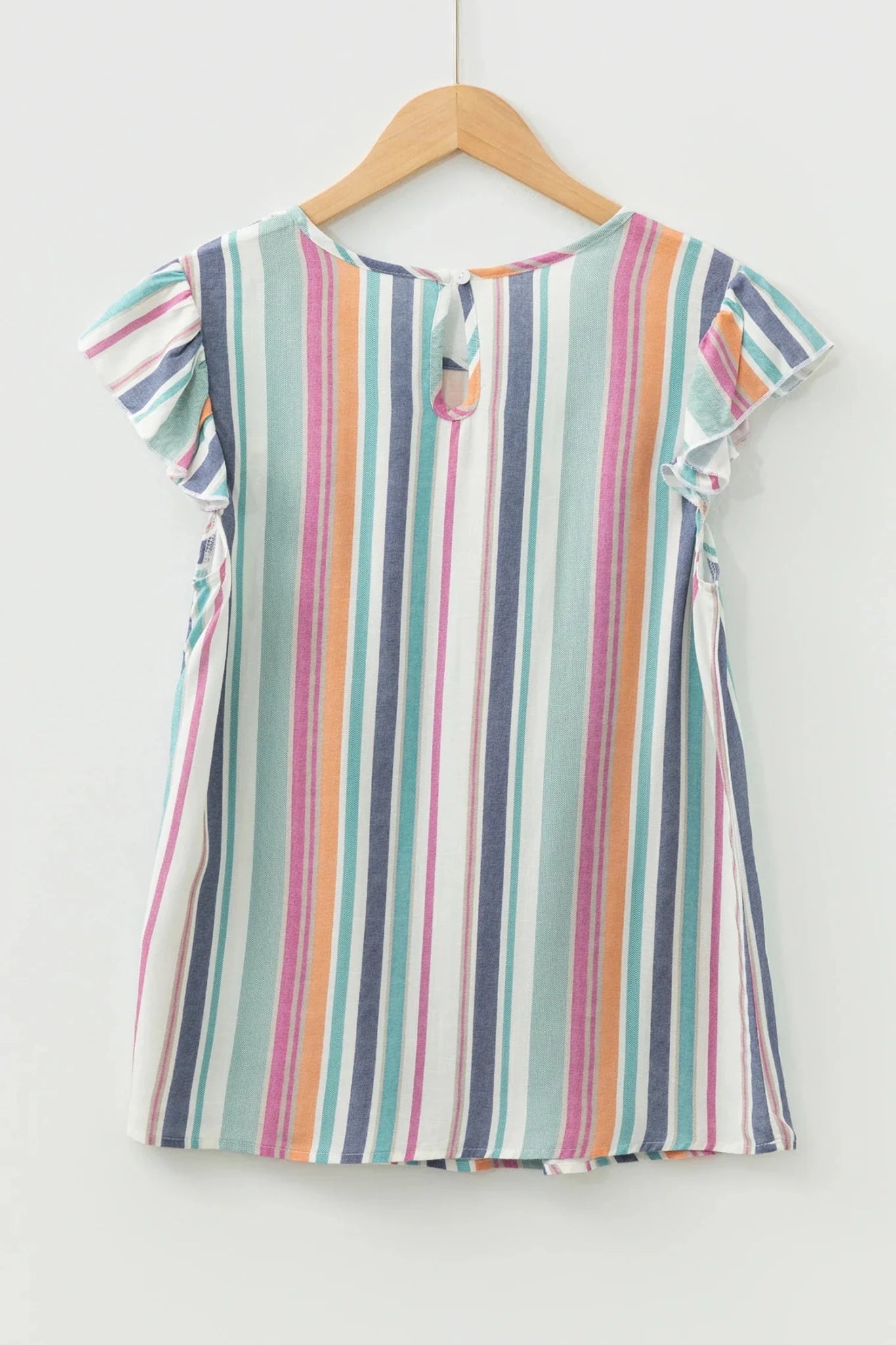 Stripe Lace Hollow-Out Flutter Sleeve Blouse - Rooted & Reckless Co.