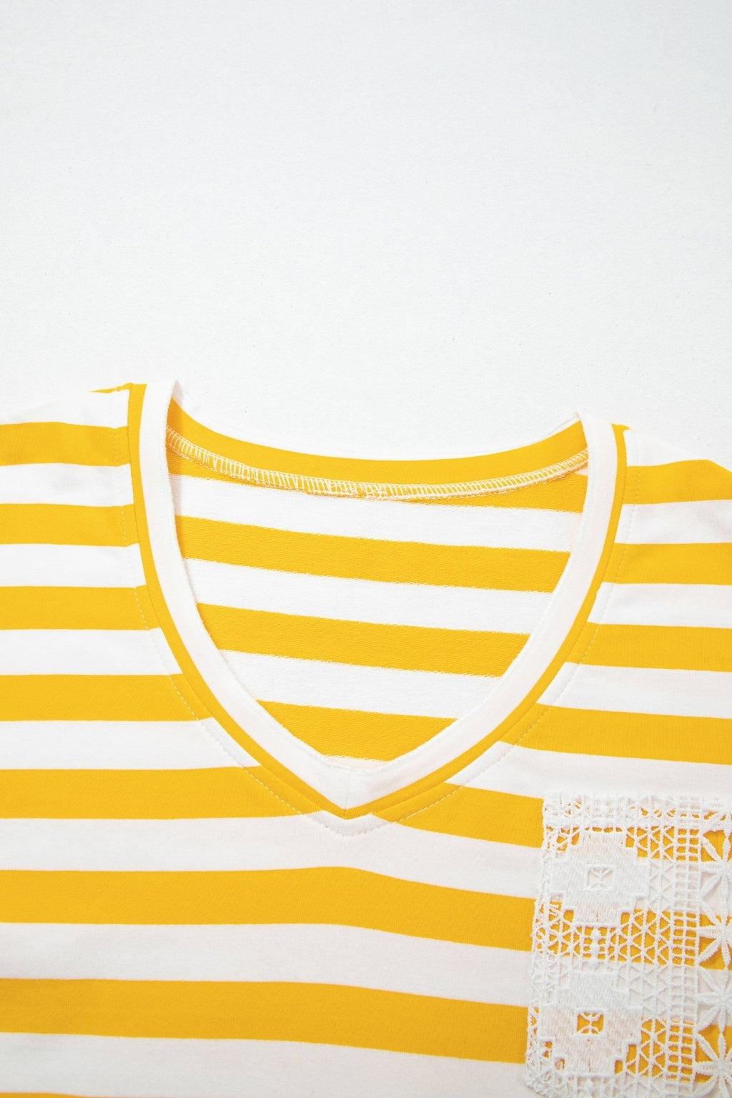 Stripe Lace Patchwork V-Neck Long Sleeve Top - Rooted & Reckless Co.