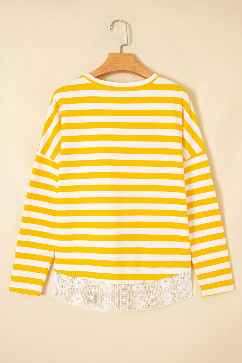 Stripe Lace Patchwork V-Neck Long Sleeve Top - Rooted & Reckless Co.
