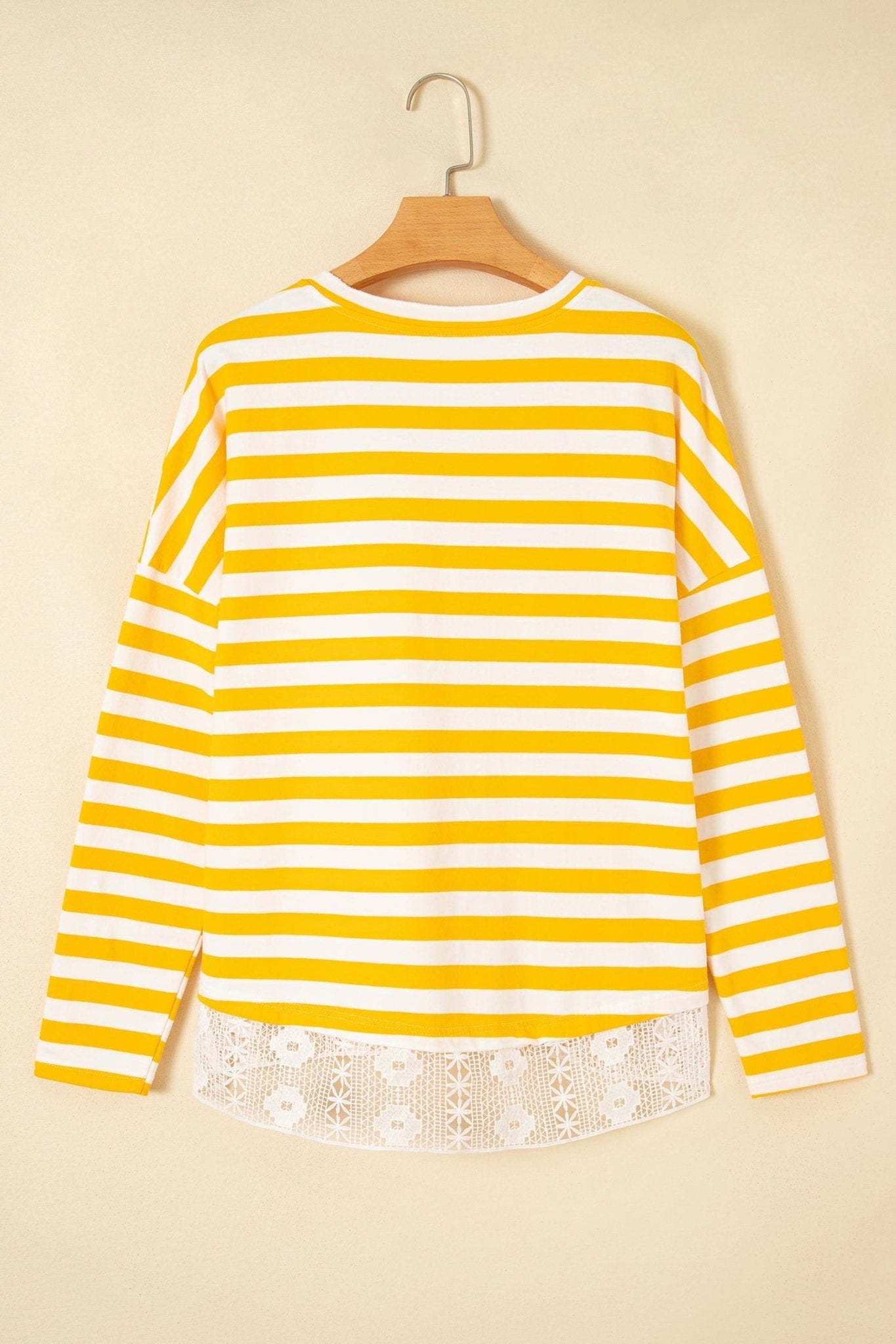 Stripe Lace Patchwork V-Neck Long Sleeve Top - Rooted & Reckless Co.