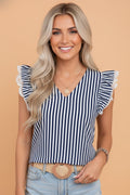 Stripe Lace Ruffle Trim V-Neck Tank Top - Rooted & Reckless Co.