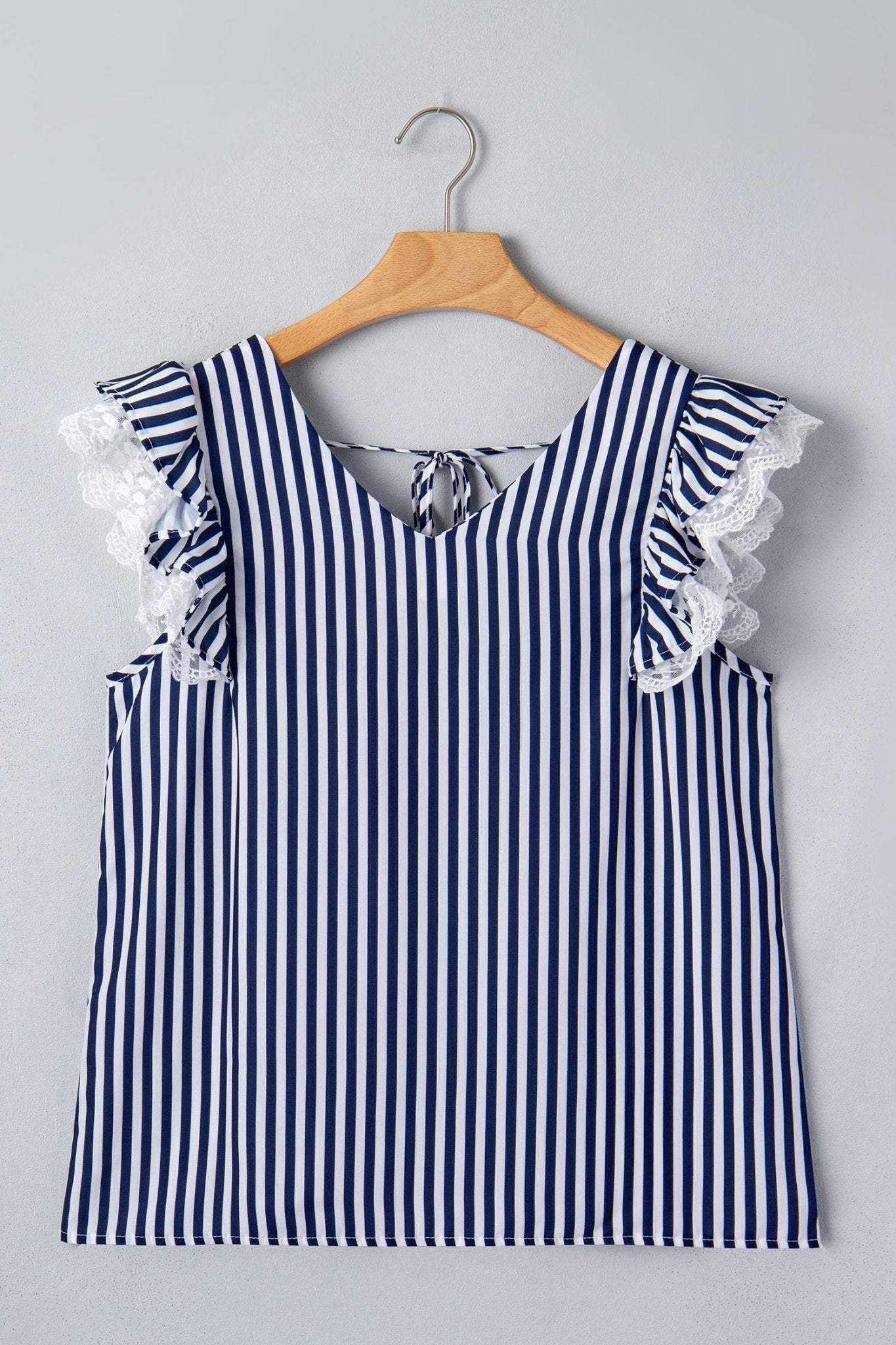 Stripe Lace Ruffle Trim V-Neck Tank Top - Rooted & Reckless Co.