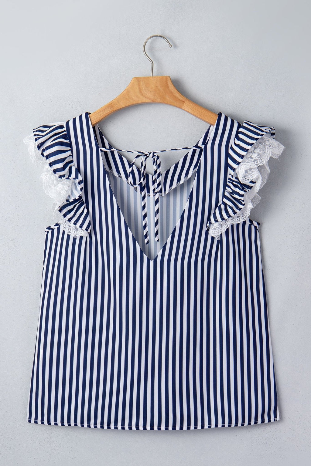 Stripe Lace Ruffle Trim V-Neck Tank Top - Rooted & Reckless Co.