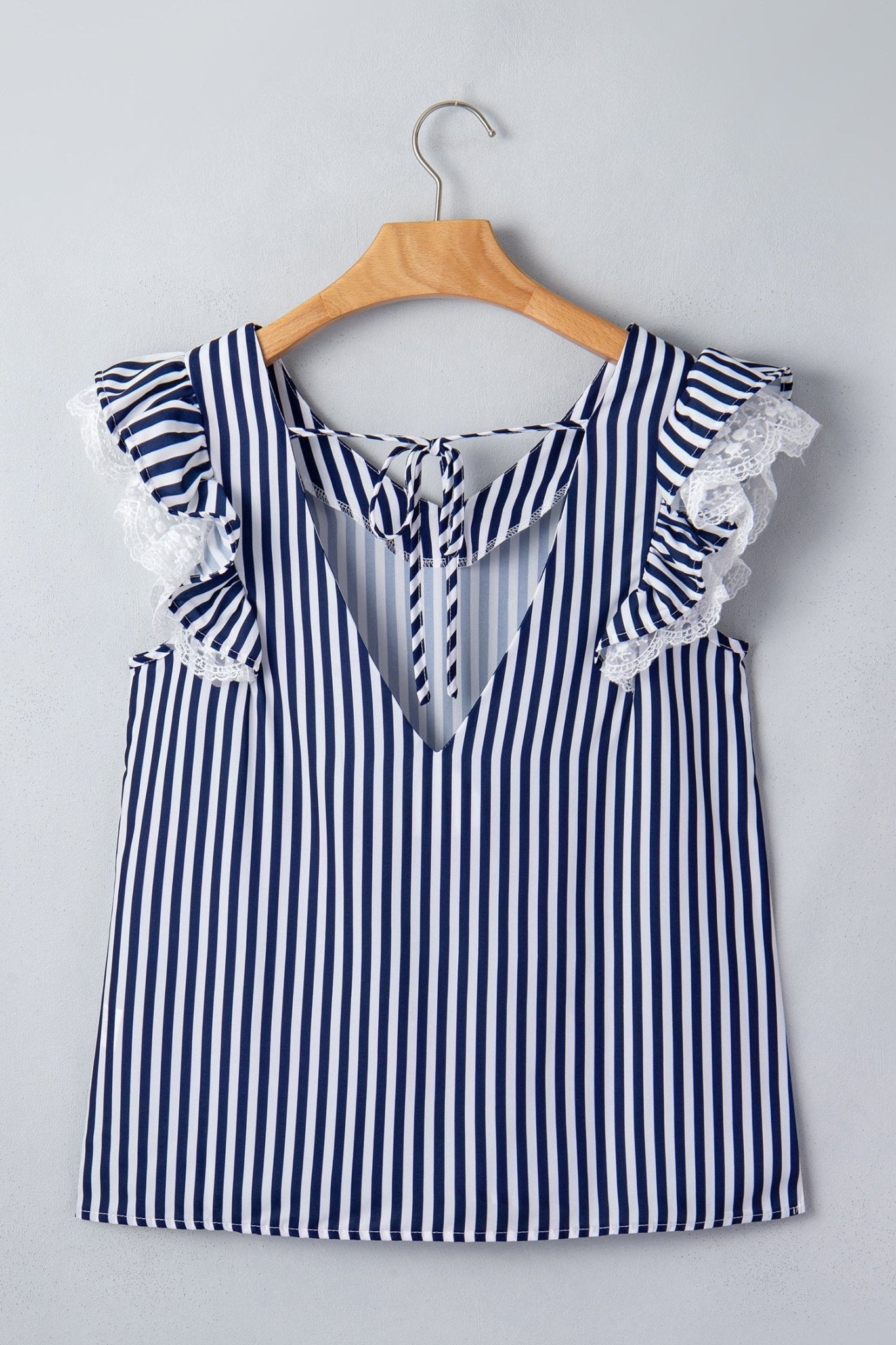 Stripe Lace Ruffle Trim V-Neck Tank Top - Rooted & Reckless Co.