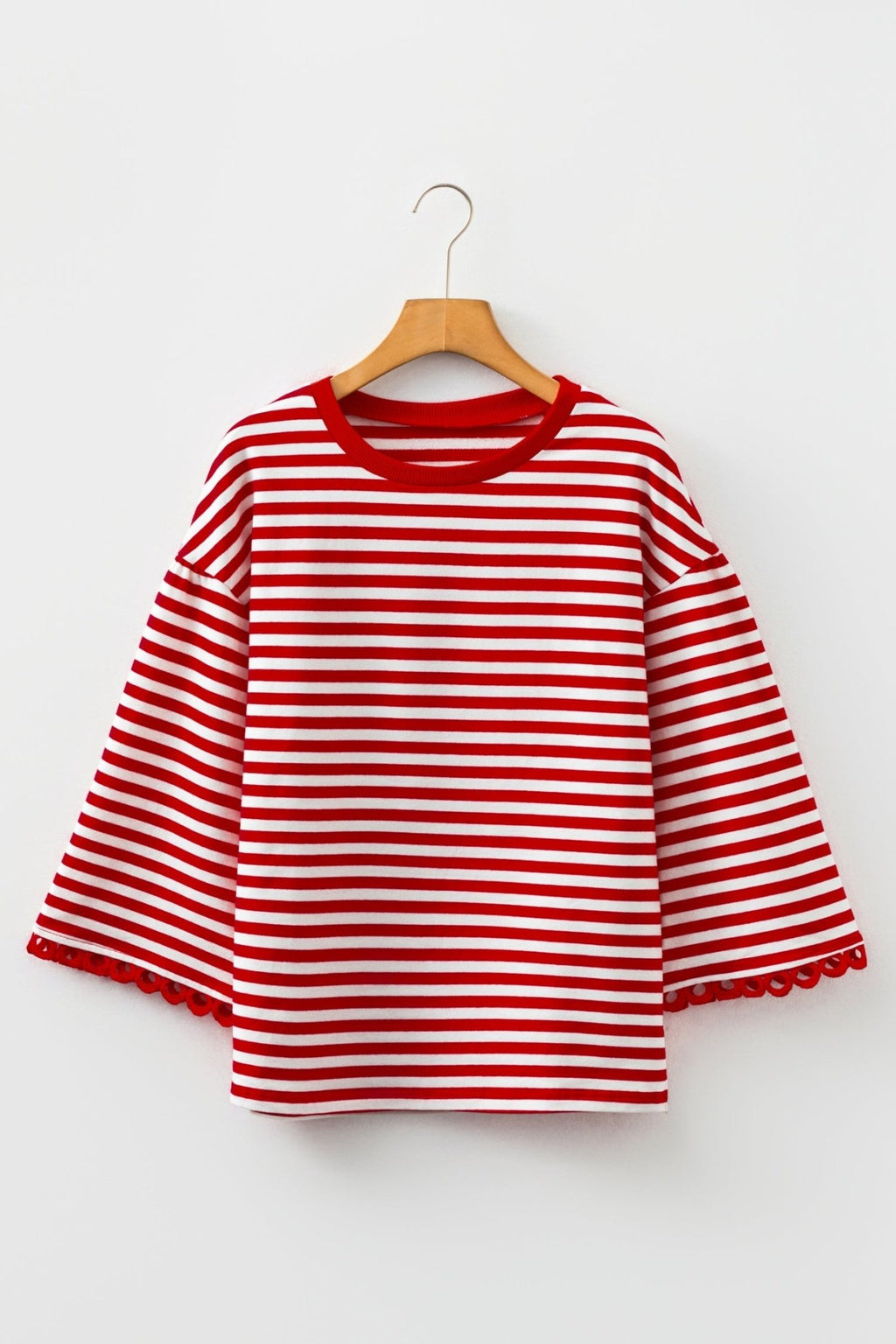 Stripe Lace Trim 3/4 Sleeve Top - Rooted & Reckless Co.