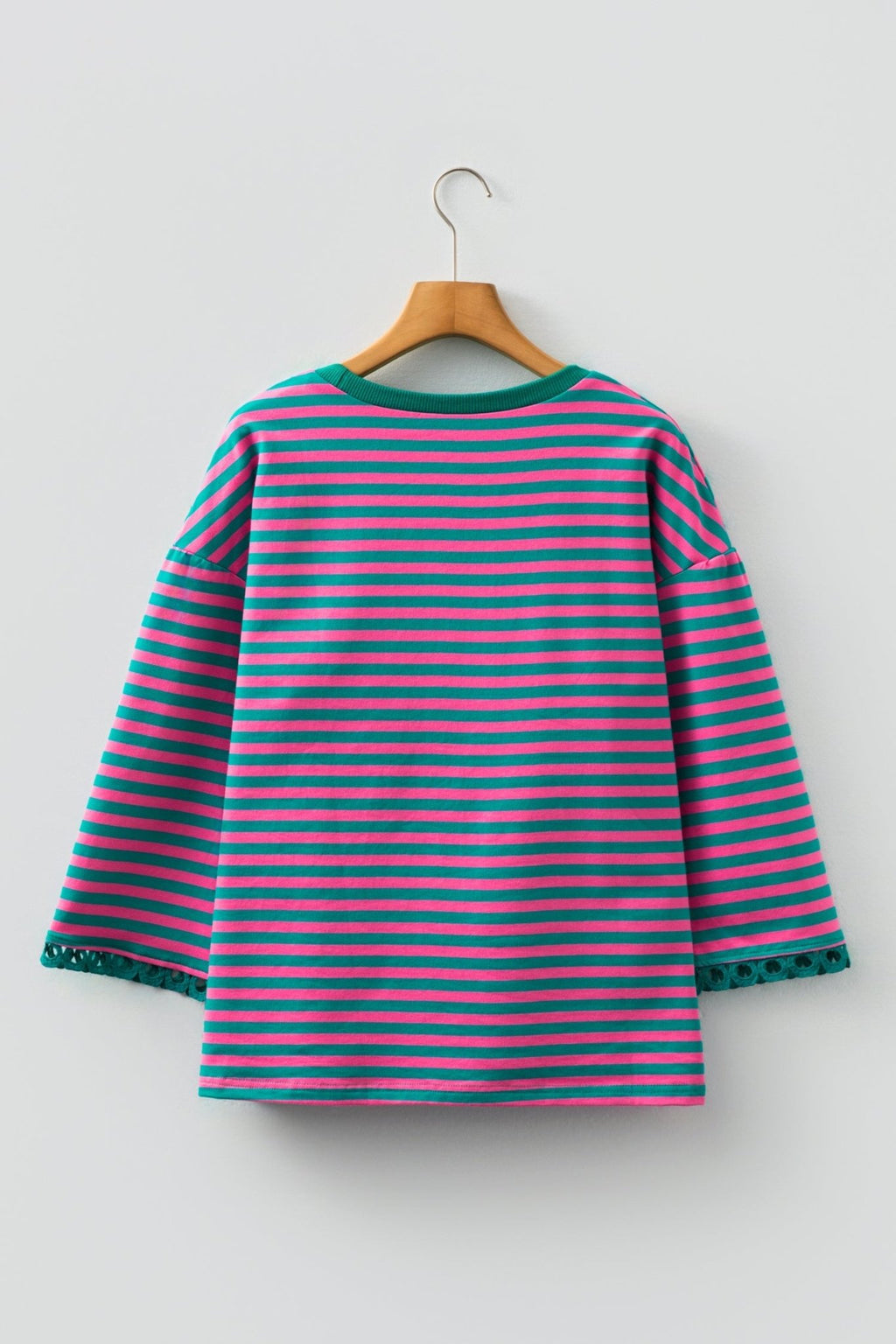 Stripe Lace Trim 3/4 Sleeve Top - Rooted & Reckless Co.
