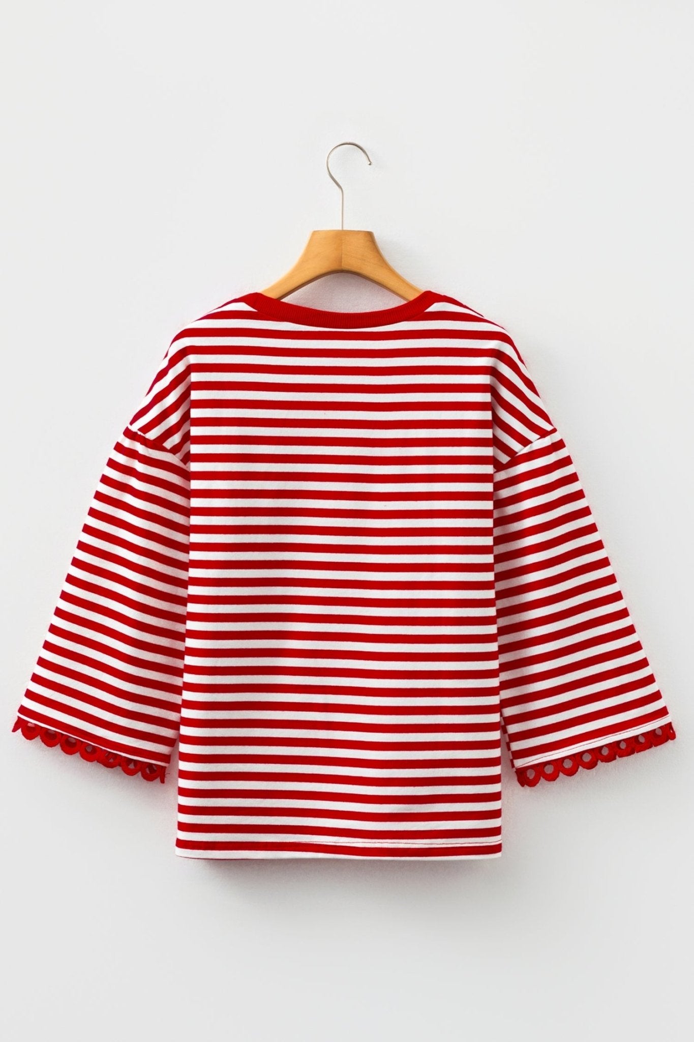 Stripe Lace Trim 3/4 Sleeve Top - Rooted & Reckless Co.