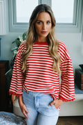 Stripe Lace Trim 3/4 Sleeve Top - Rooted & Reckless Co.