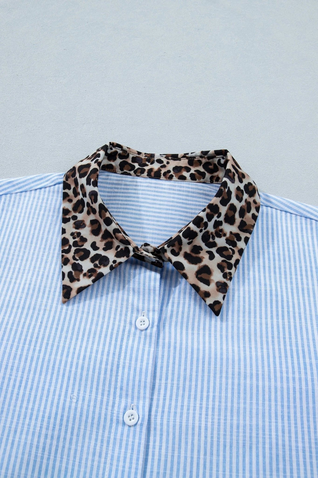 Stripe Leopard Contrast Collar Short Sleeve Shirt - Rooted & Reckless Co.