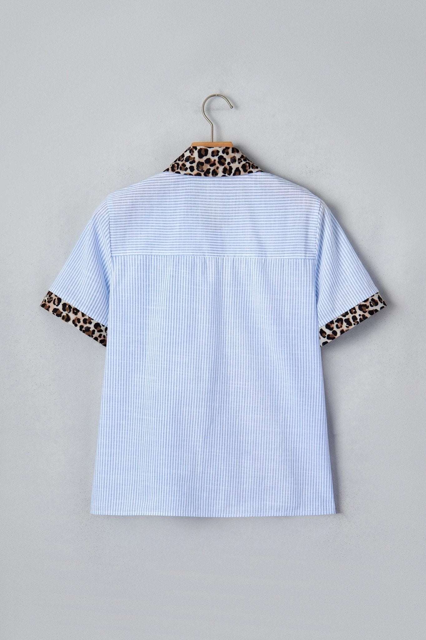 Stripe Leopard Contrast Collar Short Sleeve Shirt - Rooted & Reckless Co.