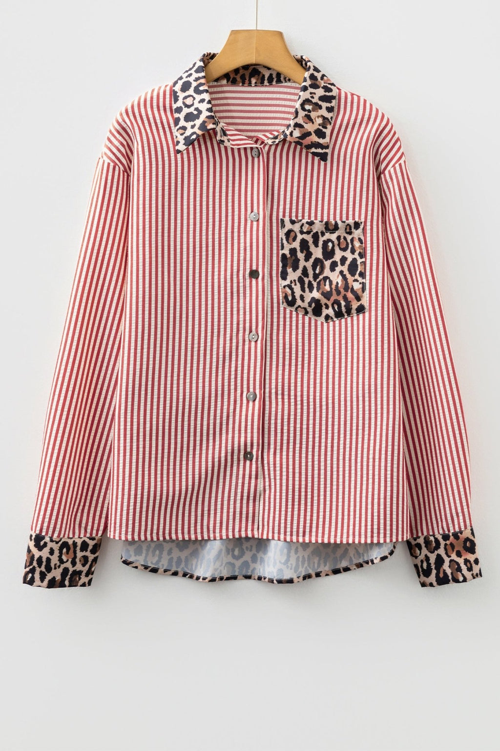 Stripe Leopard Patchwork Long Sleeve Buttoned Shirt - Rooted & Reckless Co.