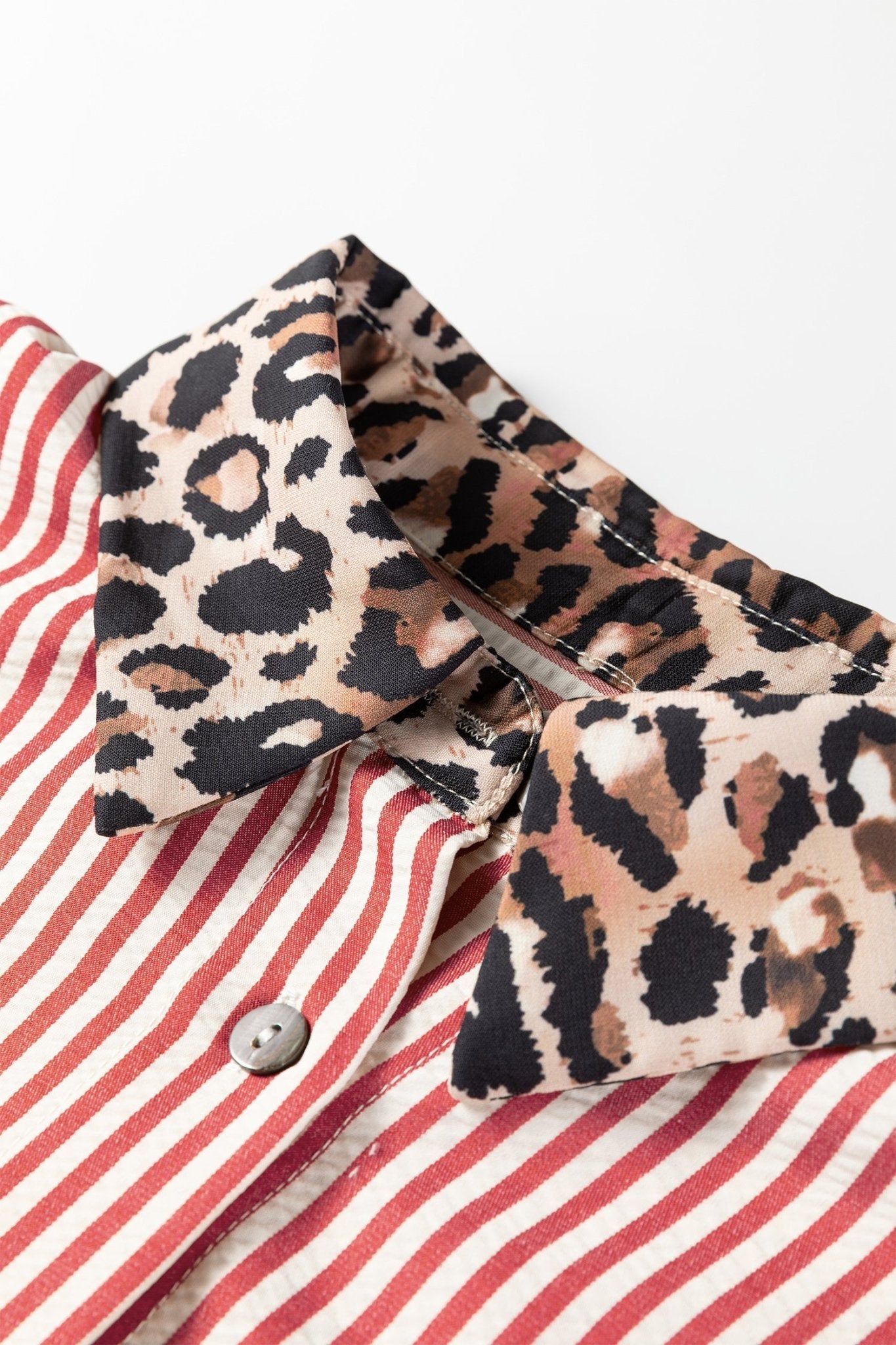 Stripe Leopard Patchwork Long Sleeve Buttoned Shirt - Rooted & Reckless Co.