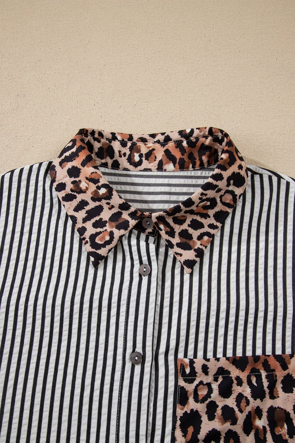 Stripe Leopard Patchwork Long Sleeve Buttoned Shirt - Rooted & Reckless Co.