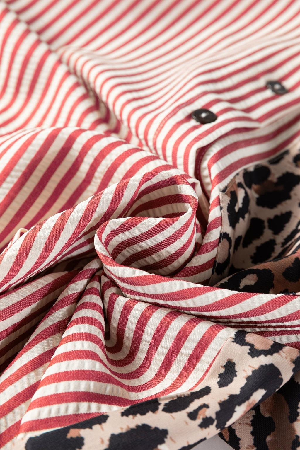 Stripe Leopard Patchwork Long Sleeve Buttoned Shirt - Rooted & Reckless Co.