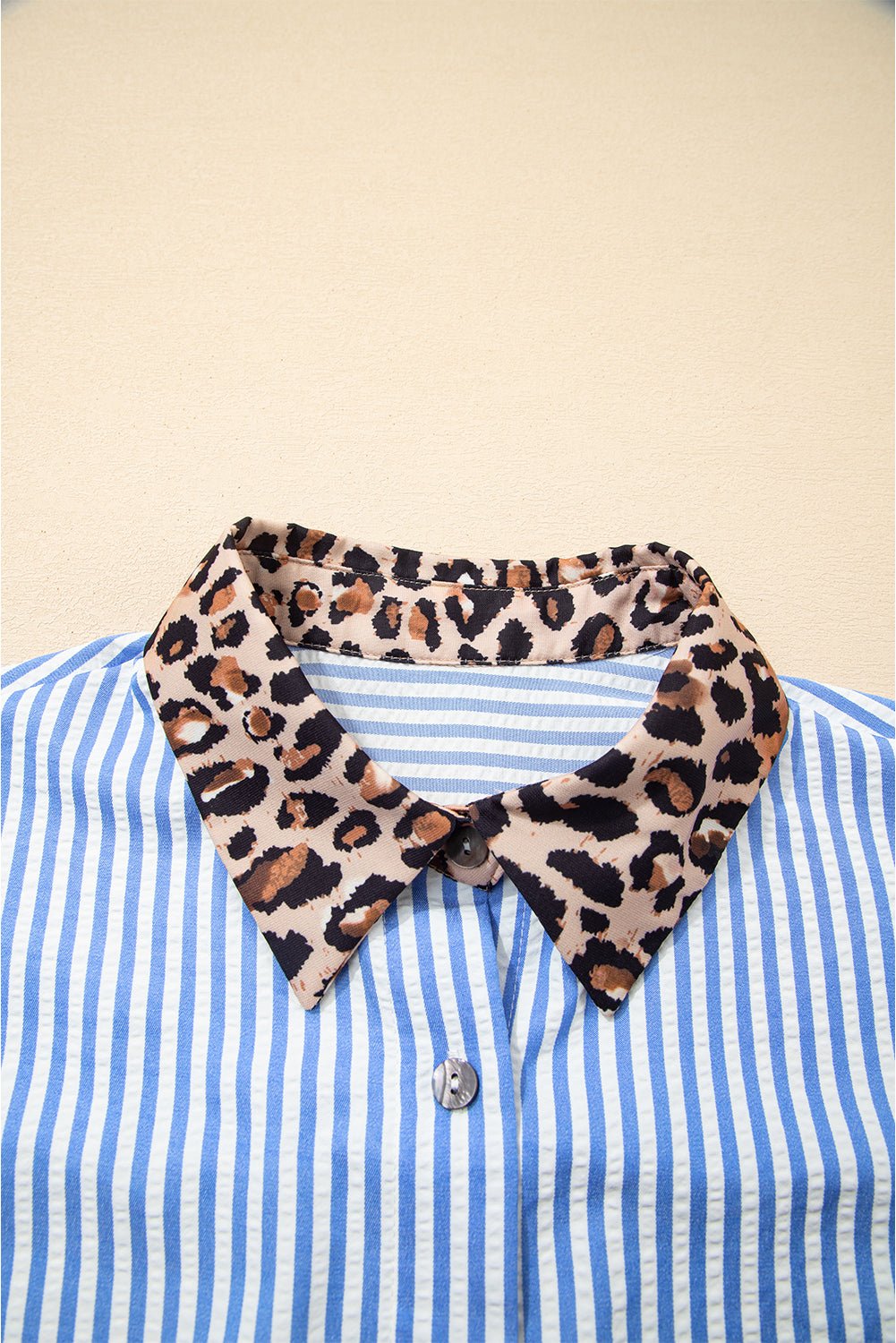 Stripe Leopard Patchwork Long Sleeve Buttoned Shirt - Rooted & Reckless Co.