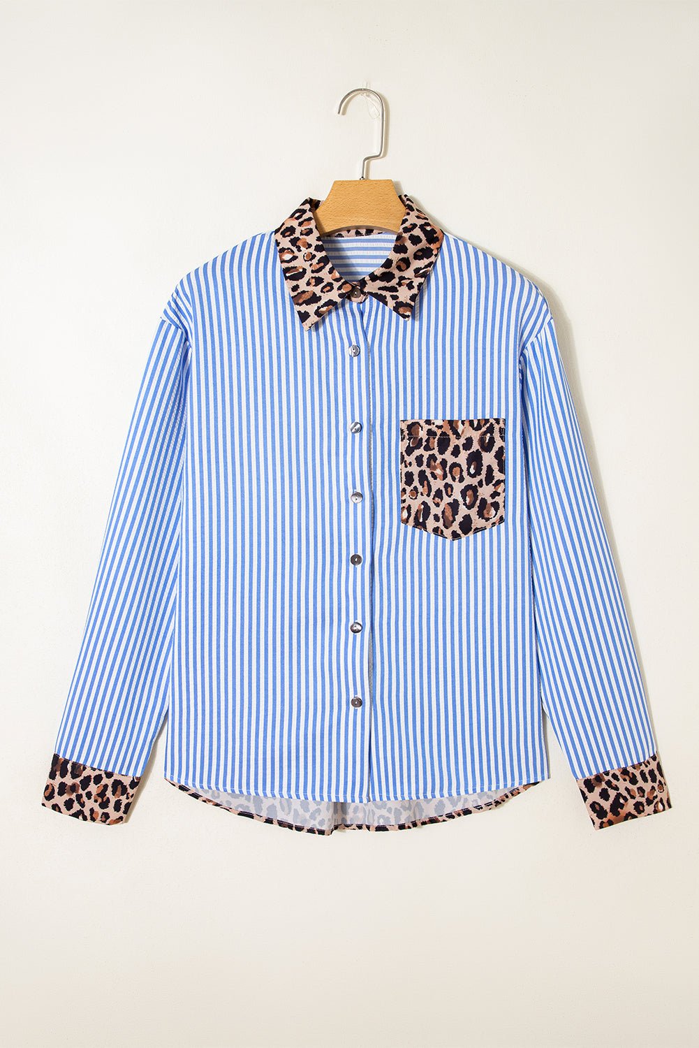 Stripe Leopard Patchwork Long Sleeve Buttoned Shirt - Rooted & Reckless Co.