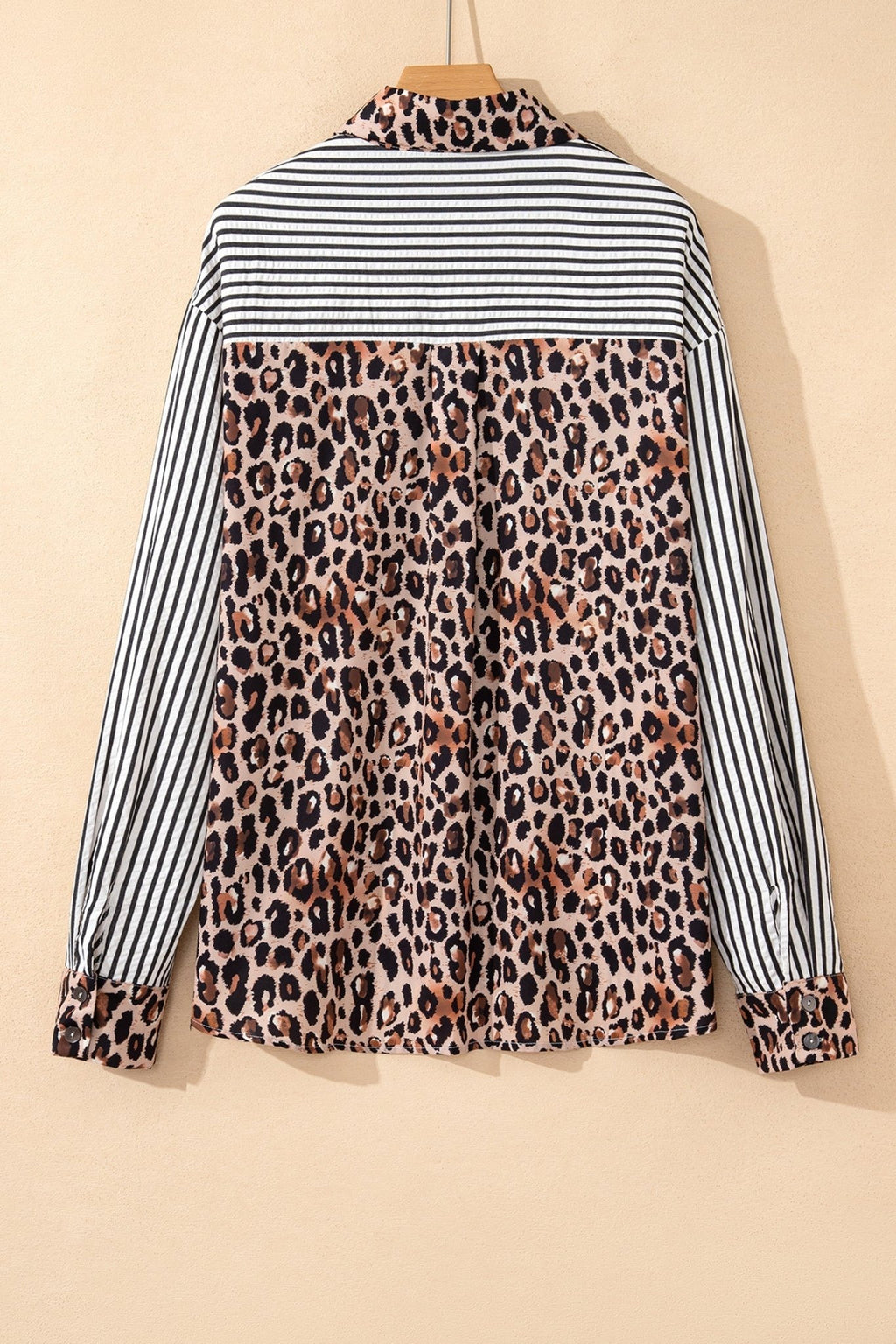 Stripe Leopard Patchwork Long Sleeve Buttoned Shirt - Rooted & Reckless Co.