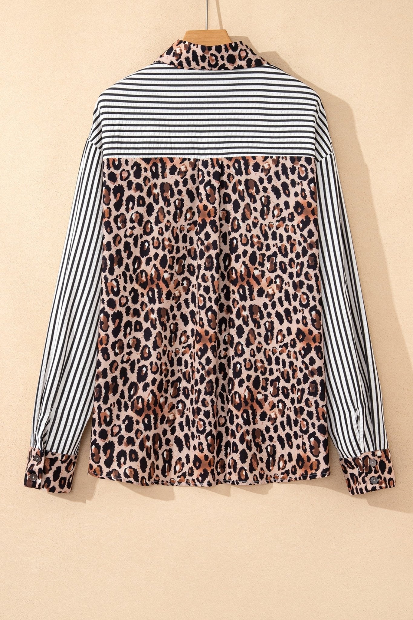 Stripe Leopard Patchwork Long Sleeve Buttoned Shirt - Rooted & Reckless Co.