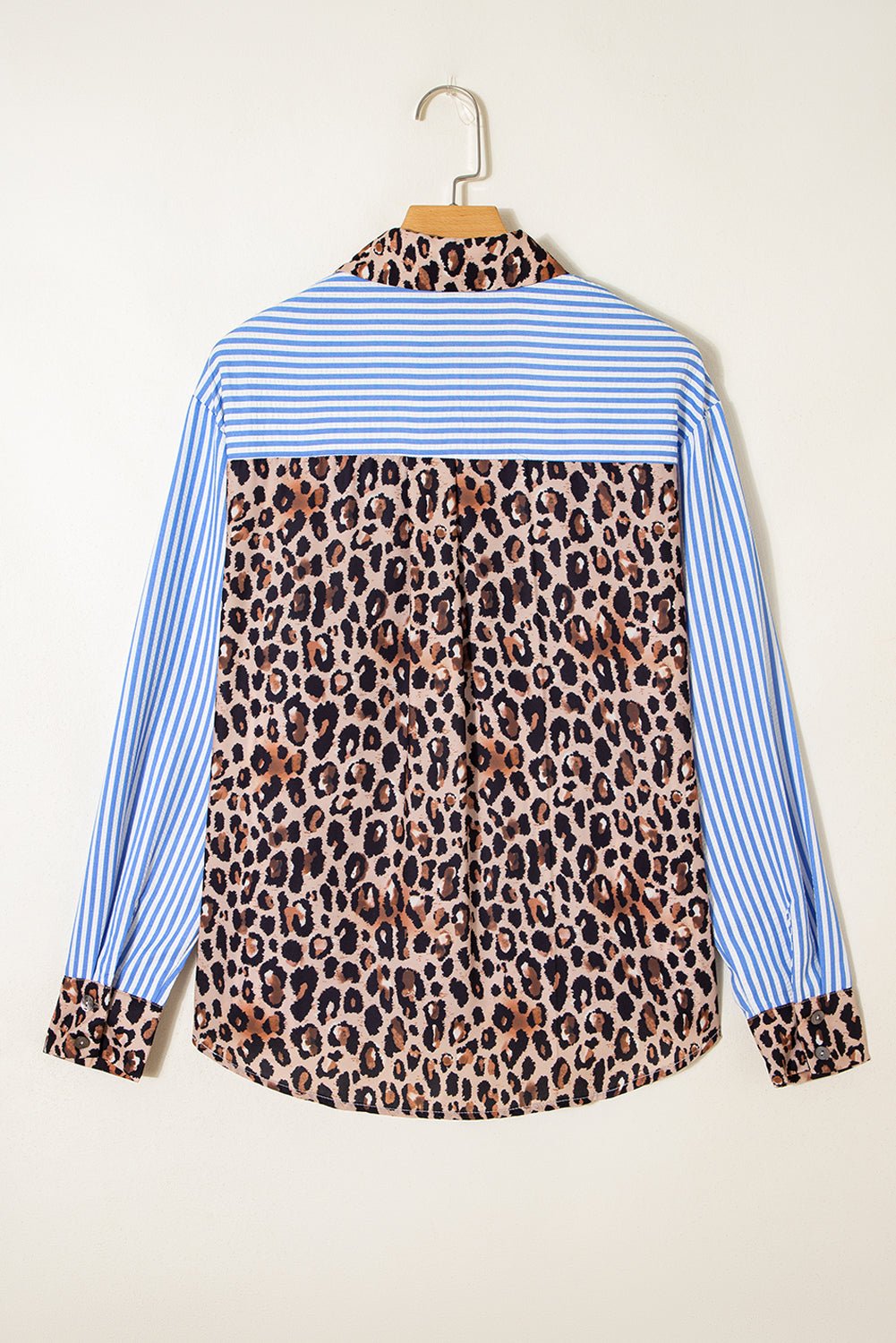 Stripe Leopard Patchwork Long Sleeve Buttoned Shirt - Rooted & Reckless Co.