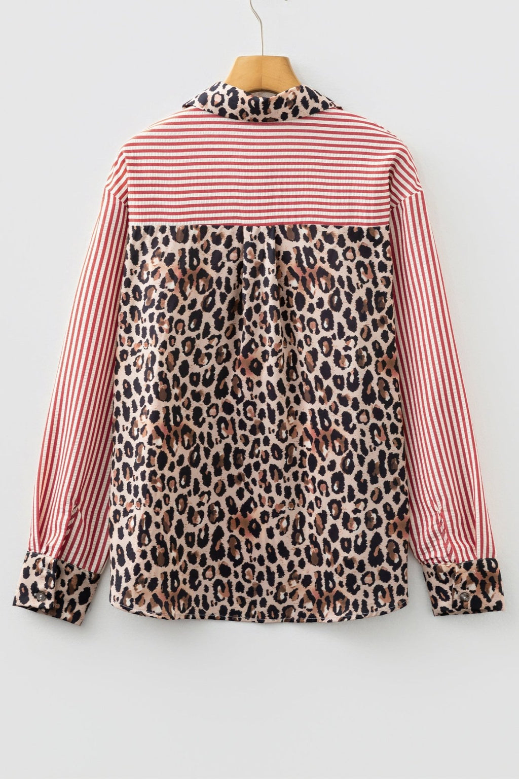 Stripe Leopard Patchwork Long Sleeve Buttoned Shirt - Rooted & Reckless Co.