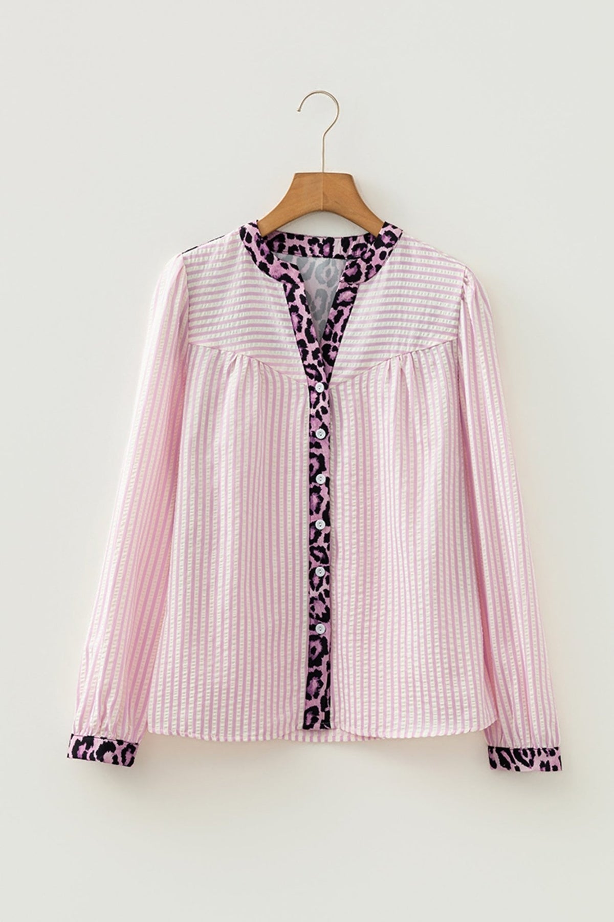 Stripe Leopard Patchwork Long Sleeve Shirt - Rooted & Reckless Co.