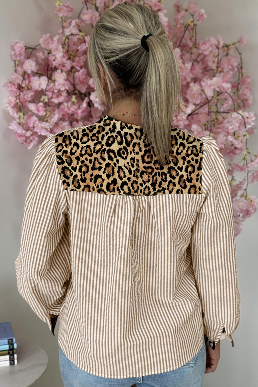 Stripe Leopard Patchwork Long Sleeve Shirt - Rooted & Reckless Co.