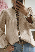 Stripe Leopard Patchwork Long Sleeve Shirt - Rooted & Reckless Co.