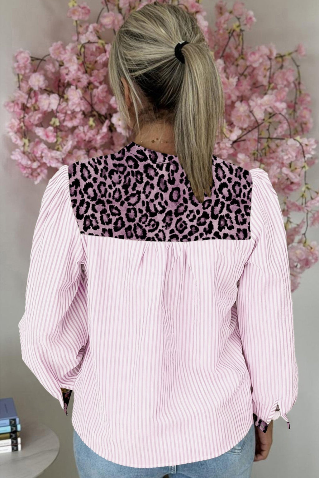 Stripe Leopard Patchwork Long Sleeve Shirt - Rooted & Reckless Co.